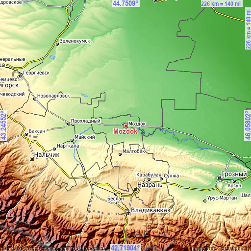 Topographic map of Mozdok