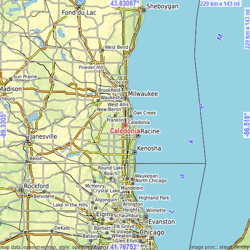 Topographic map of Caledonia