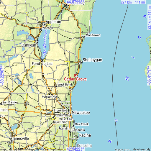 Topographic map of Cedar Grove