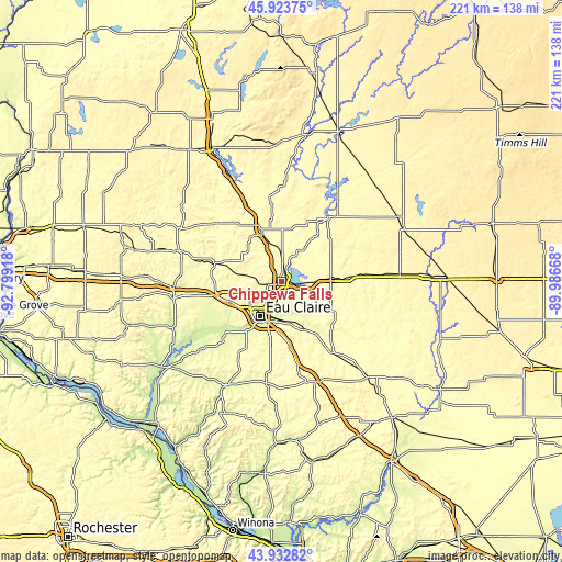 Topographic map of Chippewa Falls