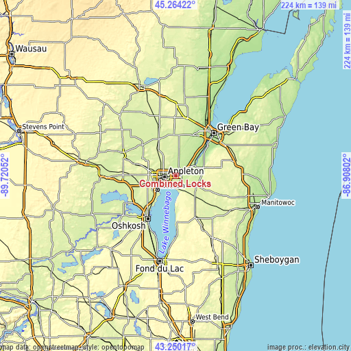 Topographic map of Combined Locks