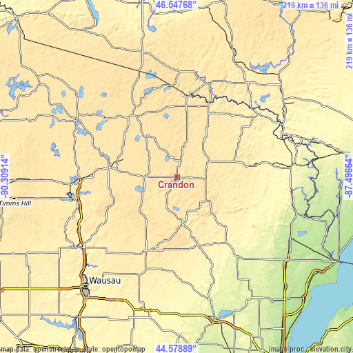 Topographic map of Crandon