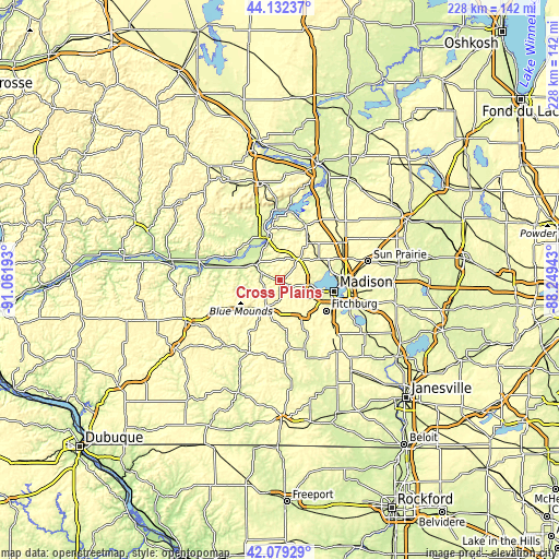 Topographic map of Cross Plains