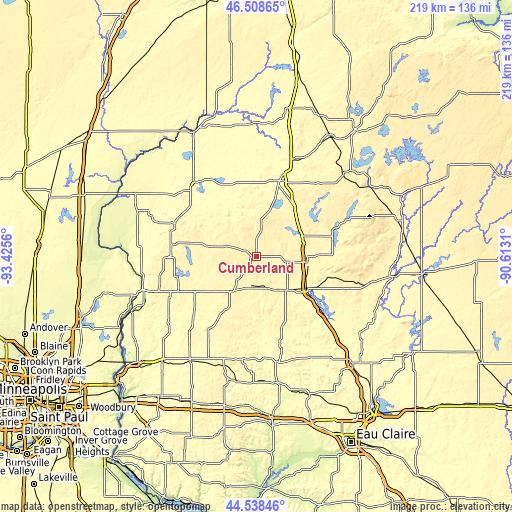 Topographic map of Cumberland