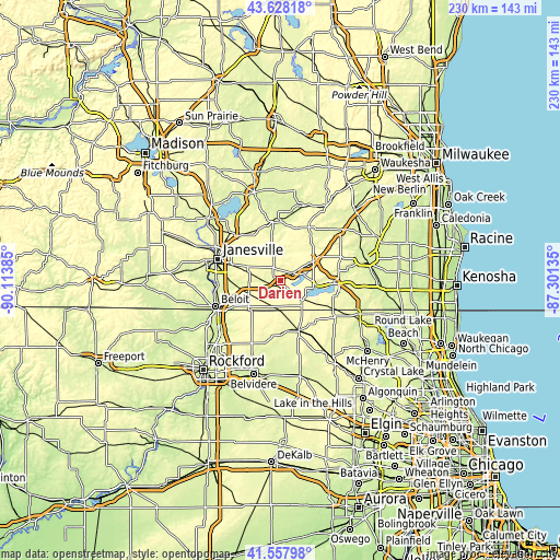 Topographic map of Darien