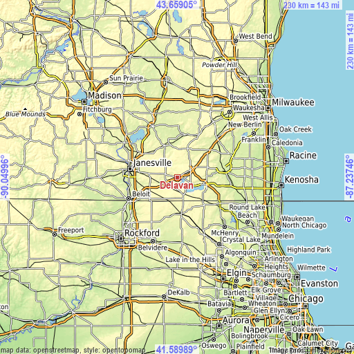 Topographic map of Delavan