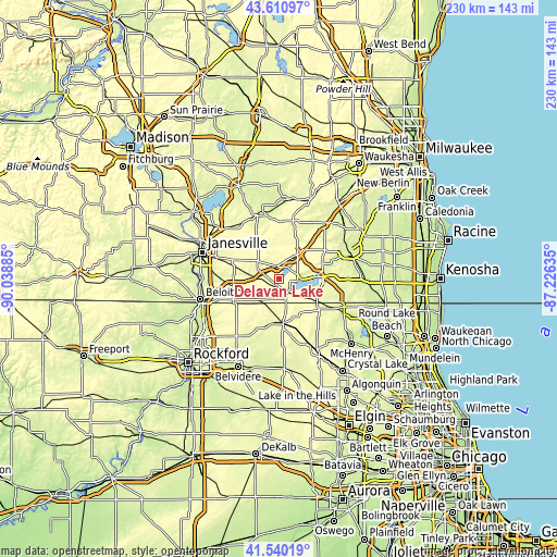 Topographic map of Delavan Lake