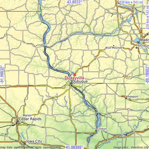 Topographic map of Dickeyville