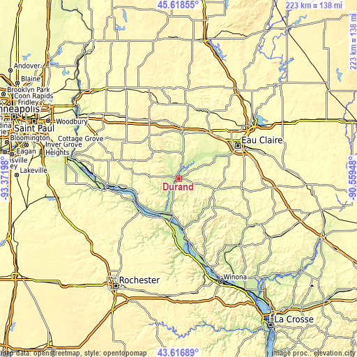 Topographic map of Durand