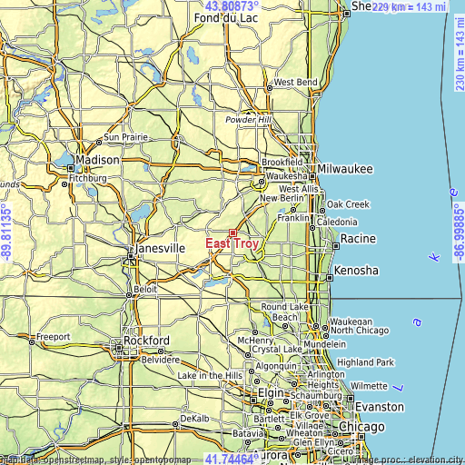 Topographic map of East Troy