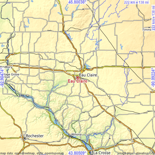 Topographic map of Eau Claire