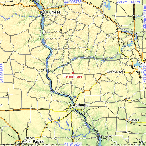 Topographic map of Fennimore