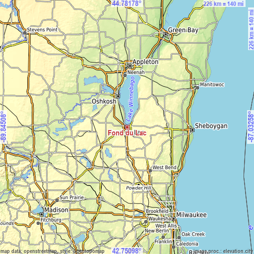 Topographic map of Fond du Lac