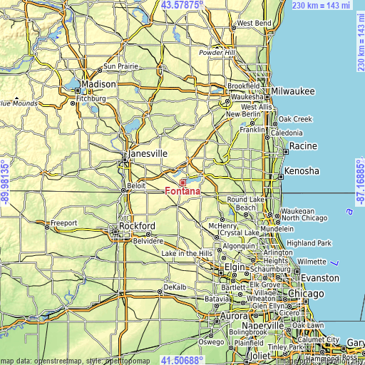 Topographic map of Fontana