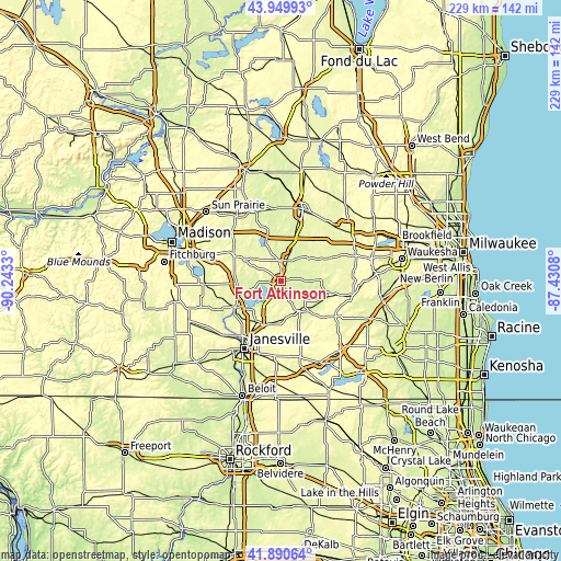 Topographic map of Fort Atkinson