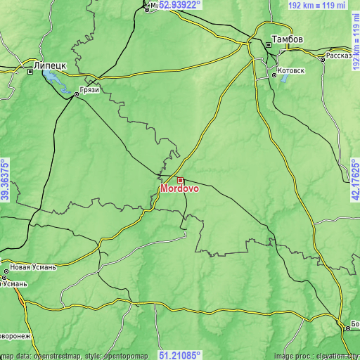 Topographic map of Mordovo