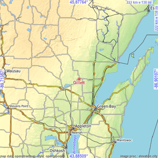 Topographic map of Gillett