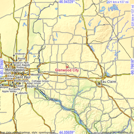 Topographic map of Glenwood City