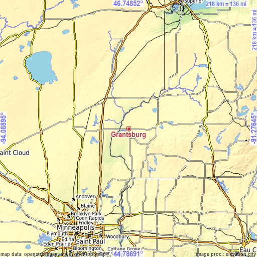 Topographic map of Grantsburg