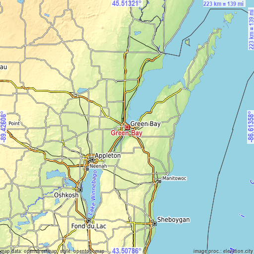 Topographic map of Green Bay