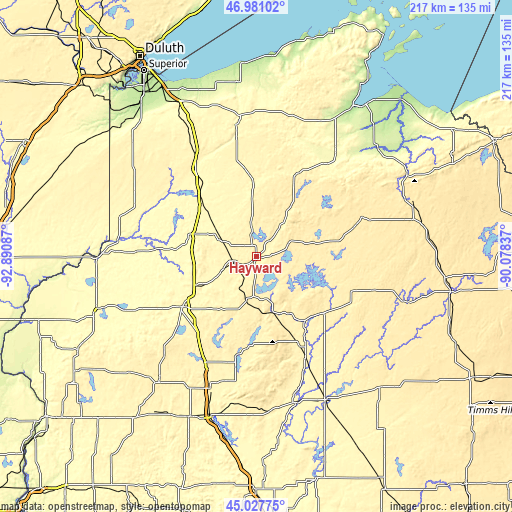 Topographic map of Hayward