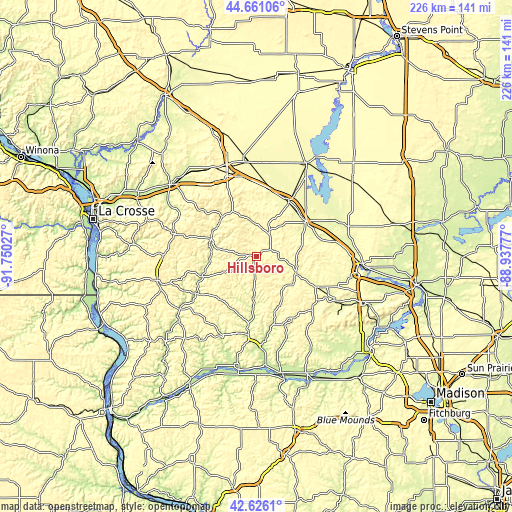 Topographic map of Hillsboro