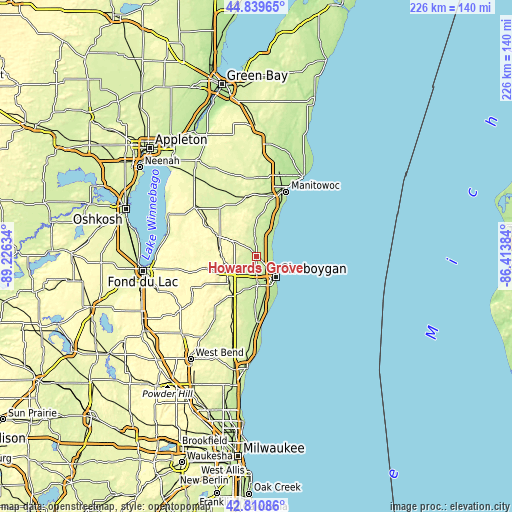 Topographic map of Howards Grove