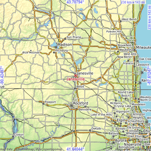 Topographic map of Janesville