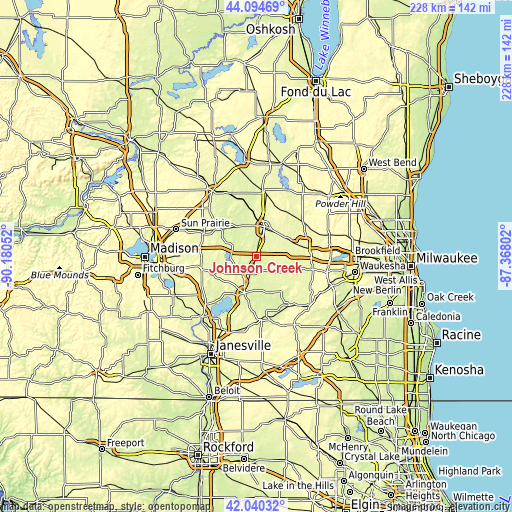 Topographic map of Johnson Creek