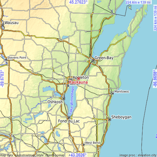 Topographic map of Kaukauna