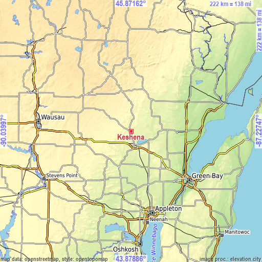 Topographic map of Keshena