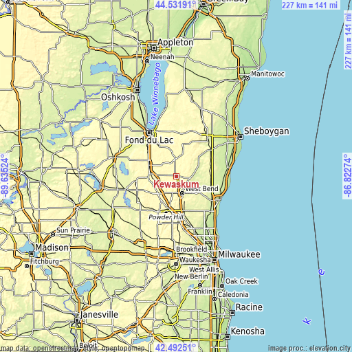 Topographic map of Kewaskum