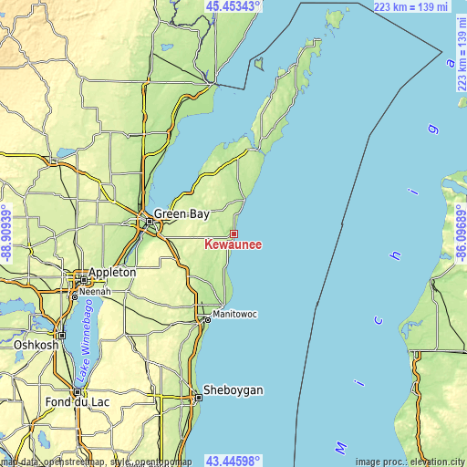 Topographic map of Kewaunee