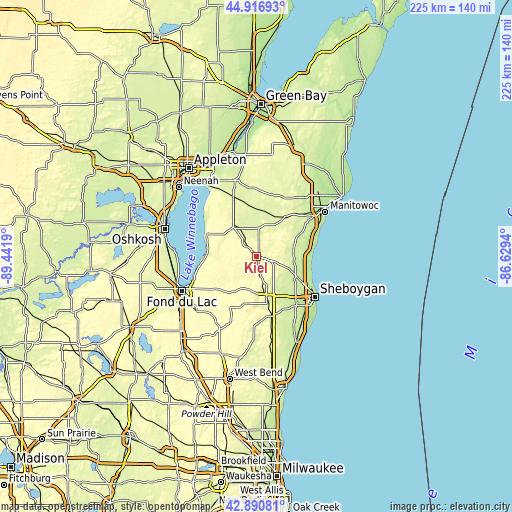 Topographic map of Kiel