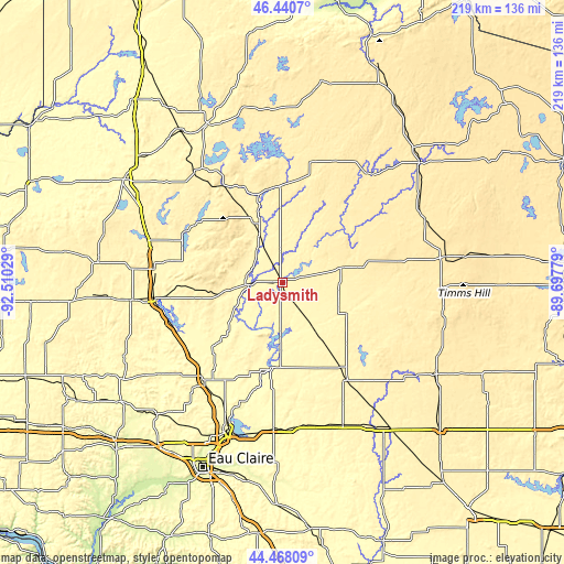 Topographic map of Ladysmith