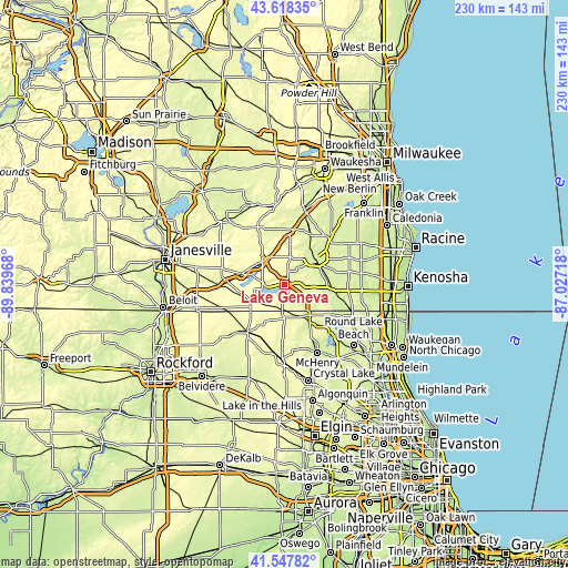 Topographic map of Lake Geneva