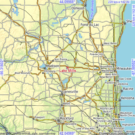 Topographic map of Lake Mills