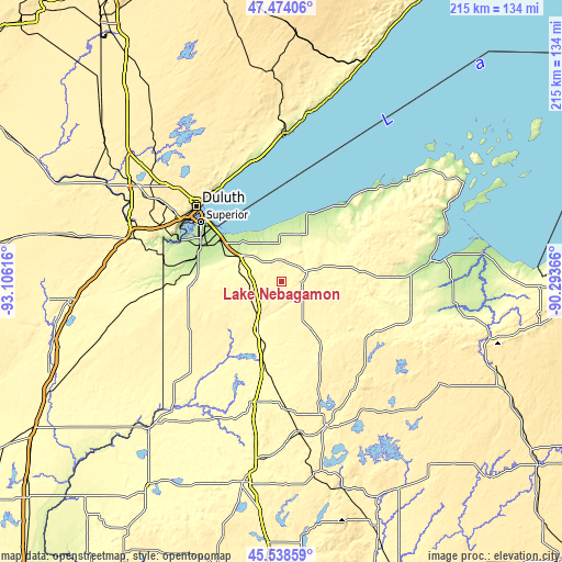 Topographic map of Lake Nebagamon