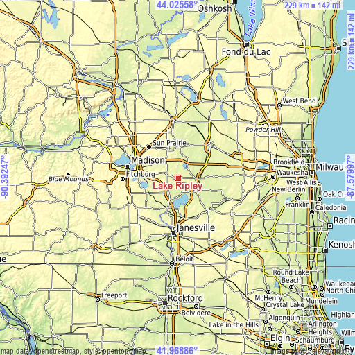 Topographic map of Lake Ripley