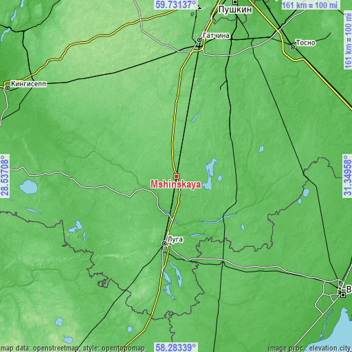 Topographic map of Mshinskaya