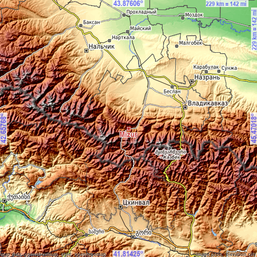 Topographic map of Mizur