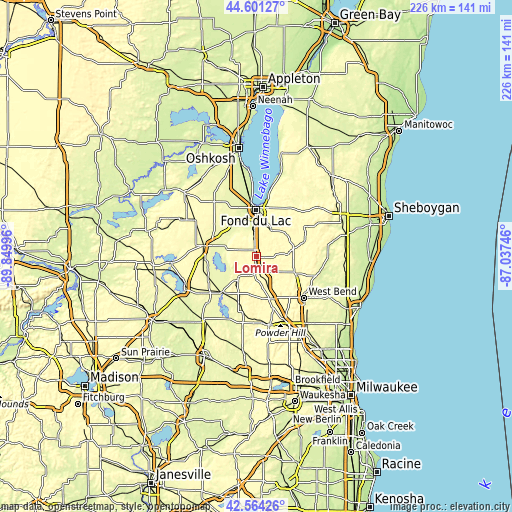 Topographic map of Lomira