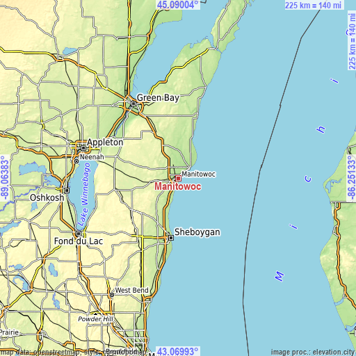 Topographic map of Manitowoc