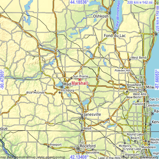 Topographic map of Marshall