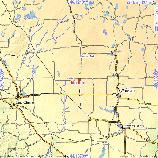 Topographic map of Medford