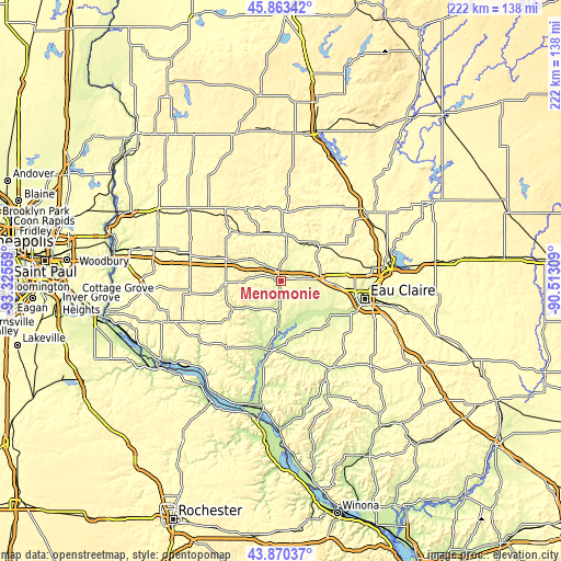 Topographic map of Menomonie