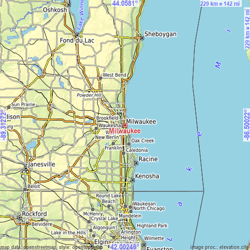 Topographic map of Milwaukee