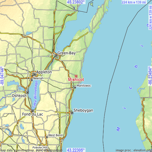 Topographic map of Mishicot