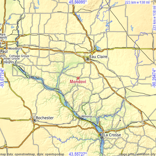 Topographic map of Mondovi