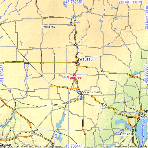 Topographic map of Mosinee